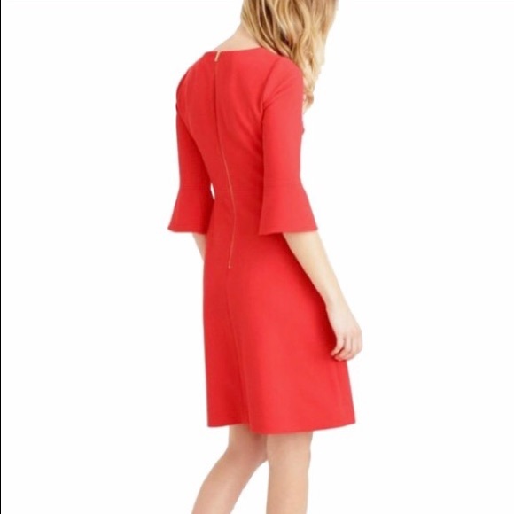 J.CREW Bell Sleeve Crepe Dress 4 Papaya Red - Picture 2 of 7